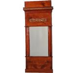 Antieke spiegel / Vroeg Biedermeier spiegel met dubbele kap en brons beslag ±1825 kersenhout (No.851