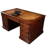 Mahonie bureau Goud gestempeld doorleefd leer ca 1870  (No.913145)
