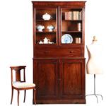 Hoge boekenkast mahonie  met archiefklep en prachtig oud glas ca. 1830 [No.920305)