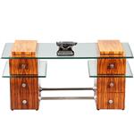 Een uniek bureau met glazen werkblad laat Art Deco ca 1950 met 6 laden (No.953010)