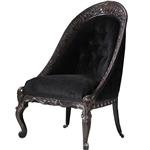 Koloniale dames-zetel massief ebbenhout ca 1800 met zwarte velours en 2 olifanten kopjes (No.922860)