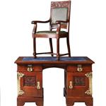 Art Nouveau Bureau met brons beslag en armstoel  incl stof en leer naar wens (No. 211115)