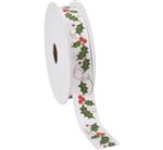 Actie: Bedrukt Lint Hulst - Kerstlint 16 mm x 3 m Kerstlint  van E 5.99 voor E 3.99
