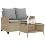 vidaXL Tuinbank 2-zits met kussens & tafel poly rattan beige