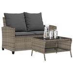 vidaXL Tuinbank 2-zits met kussens & tafel poly rattan grijs