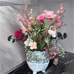 Kunstbloemen boeket - weiland boeket - 60cm - roze - compleet in PTMD pot - Veldbloemen