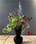 Kunstbloemen boeket - Veldbloemen - compleet in zwarte vaas