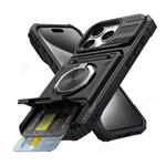 iPhone 14 - Card Slot Hoesje met Kickstand - Grip Socket Magnetische Cover Case - Zwart