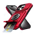 iPhone 15 - Card Slot Hoesje met Kickstand - Grip Socket Magnetische Cover Case - Rood