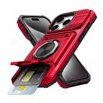 iPhone 13 - Card Slot Hoesje met Kickstand - Grip Socket Magnetische Cover Case - Rood