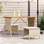 vidaXL 3-delige Tuinset met kussens poly rattan beige