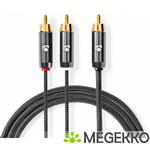 Subwoofer Cable | RCA Male - 2x RCA Male | 3,0 m | Gun Metal Grey Gevlochten