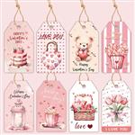 Bloemenkaartjes Valentijn - 8 Verschillende Designs (Set van 48) met Touwtje cadeaulabels met touwtj