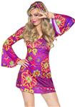 Hippie 60S Jurk Paars Roze Dames Bloemen Leg Avenue