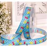 Lint Blauwe Paashaasjes - Blue Taffeta Easter Rabbit Lint 15mm x 20m Lint met draad