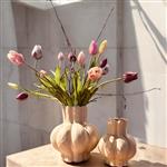 Kunst tulpen - kunstbloemen - compleet in vaas - Mauve en roze