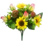Zijdeboeket 38 cm - Zonnebloem, Rozenknop en Succulent - Pink, Yellow, Green Boeket