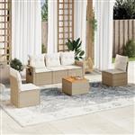 vidaXL 6-delige Loungeset met kussens poly rattan beige