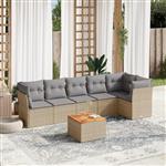 vidaXL 7-delige Loungeset met kussens poly rattan beige