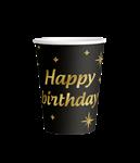 Happy Birthday Bekers Zwart Goud 9cm 8st