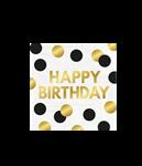 Happy Birthday Servetten Goud Zwart 16cm 16st