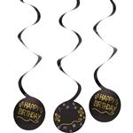 Happy Birthday Hangdecoratie Zwart Goud 3st