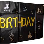 Happy Birthday Banner Zwart Goud 1,6m
