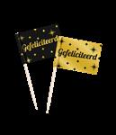 Gefeliciteerd Cocktailprikkers Zwart Goud 6,5cm 50st