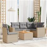 vidaXL 6-delige Loungeset met kussens poly rattan gemengd beige