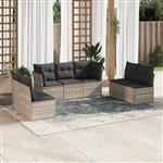vidaXL 7-delige Loungeset met kussens poly rattan lichtgrijs