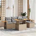 vidaXL 6-delige Loungeset met kussens poly rattan beige