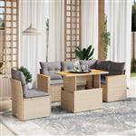 vidaXL 6-delige Loungeset met kussens poly rattan beige