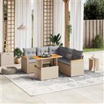 vidaXL 6-delige Loungeset met kussens poly rattan beige