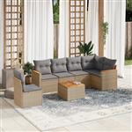 vidaXL 7-delige Loungeset met kussens poly rattan gemengd beige