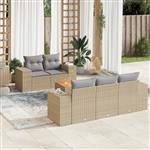 vidaXL 6-delige Loungeset met kussens poly rattan beige