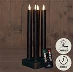 Actie LED-kaarsen - Oplaadbaar - Zwart - Set van 4 - Met Afstandsbediening & Oplaadstation - 23 cm M