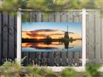 NR 1210: Tuinposter molen aan water zonsondergang 90x180cm