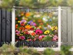 NR 1307: Tuinposter kleurrijke bloemen en bijtje 120x180cm
