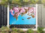 NR 1311: Tuinposter roze bloemen en vlinders 120x180cm