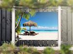 NR 1314: Tuinposter Tropisch strand met ligstoelen 120x180cm