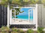 NR 1322: Tuinposter doorkijkje tropisch strand 120x180cm