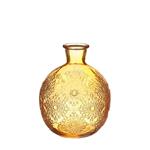 Gekleurd glazen flesje Bologna vaasje,kandelaar Oker  / stuk Bologna bottle 12 cm hoog Ø 9.5cm diame
