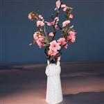 Kunstbloemen - “Witte Keramiek Vaas met Roze Kunstbloesem – Elegant Poezenmodel”