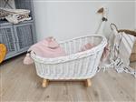Rieten poppenwieg Wit met dekens dekens 