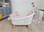 Rieten poppenwieg Wit met dekens dekens 