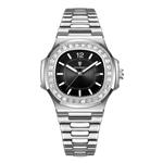 Luxe Vierkant Kwarts Horloge - 3 ATM Waterdicht Lichtgevend Herenhorloge Roestvrij Staal - Zilver Zw