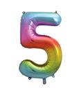 5 Jaar Cijfer Ballon Regenboog Leeg 86cm