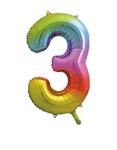 3 Jaar Cijfer Ballon Regenboog Leeg 86cm