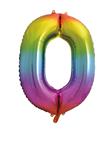 0 Jaar Cijfer Ballon Regenboog Leeg 86cm