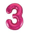 3 Jaar Cijfer Ballon Fuchsia Leeg 86cm